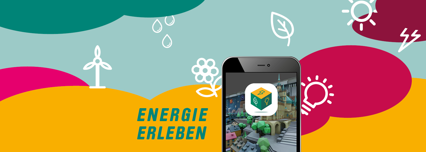 Headerbild zeigt ein Smartphone mit der App Energie Erleben